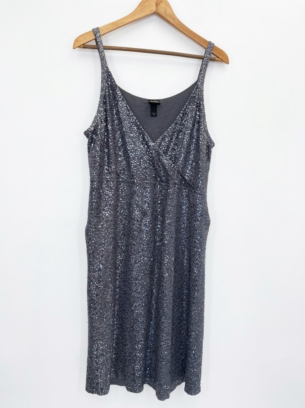 Eileen Fisher Sequin Silk Blend Dress XL Gray Charcoal Sleeveless Midi Party